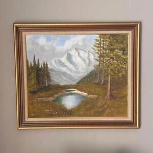 Original Oil Painting – Alpine Landscape with Mountains and Lake
